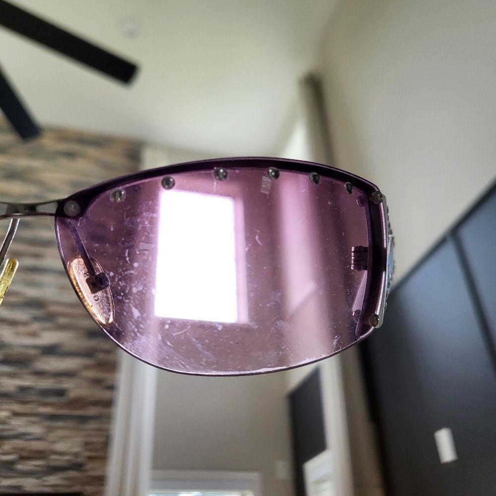 Vintage Guess Studded Pink Lens White Arms Y2K Bratz 00s Sunglasses Wide Wrap - Picture 7 of 13